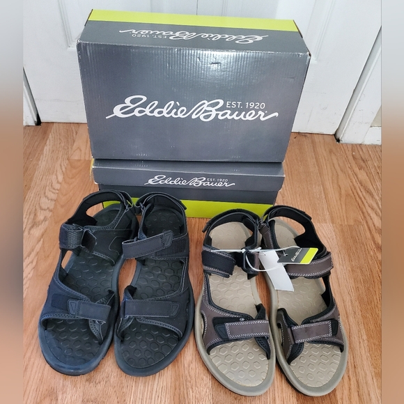 Eddie Baur 2 Pairs Men's Sandals 13 M Black & Brown Mahalo New - Picture 1 of 7
